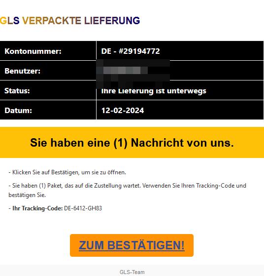 Gls Information Das Paket Ist Unterwegs Zum Ziel-paketzentrum. Aktuell: Phishing-Mails im Namen von GLS